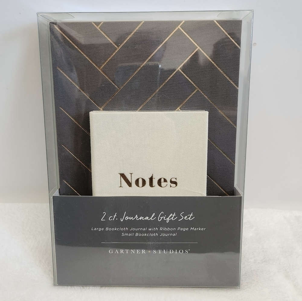 Gartner Studios Cream Gray Gold Bookcloth Journal 2 Piece Gift Set NWT